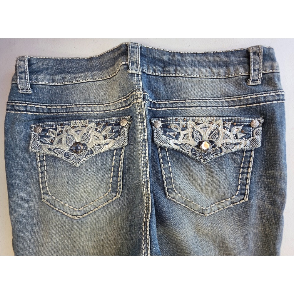 Paisley Sky Women's Size 12 Jeans Y2K Rhinestone Embroidered Thick Stitch Skinny